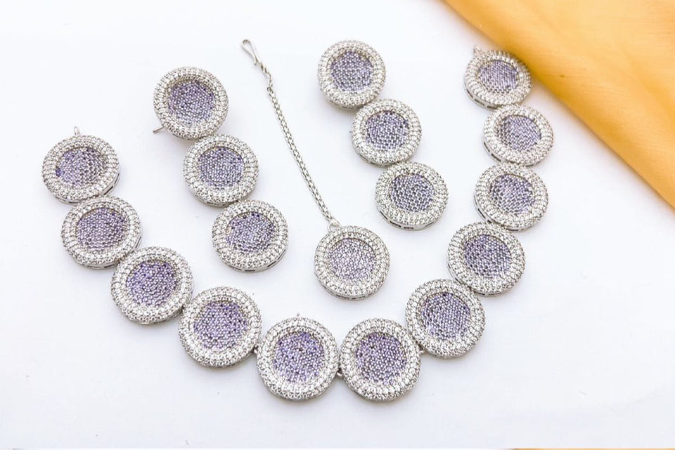 Luxury Round Crystal Choker Necklace Set – Elegant Party Jewelry | Aura Official