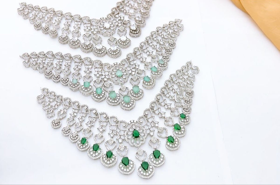 Royal Teardrop Choker Set – Premium Artificial Diamond Necklace, Earrings & Maang Tikka (Multiple Colors)