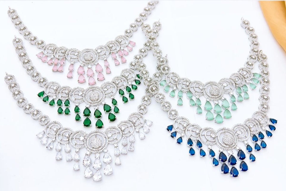 Royal Teardrop Crystal Necklace Set – Bridal & Party Glamour | Aura Official
