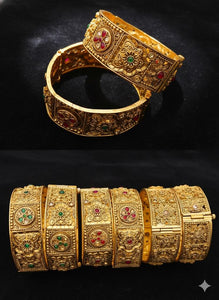 Royal Heritage Gold Polished Bangles Set – Traditional Mughal-Style Jewelry | Aura Official