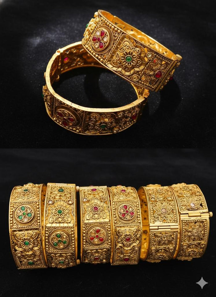 Royal Heritage Gold Polished Bangles Set – Traditional Mughal-Style Jewelry | Aura Official