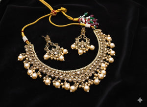 Traditional Kundan Style Gold-Plated Necklace Set with Earrings | Party & Wedding Jewelry