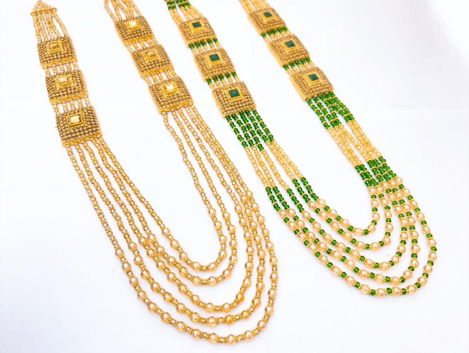 Royal Multi-Layer Beaded Necklace Set | Traditional Long Mala with Kundan Pendant
