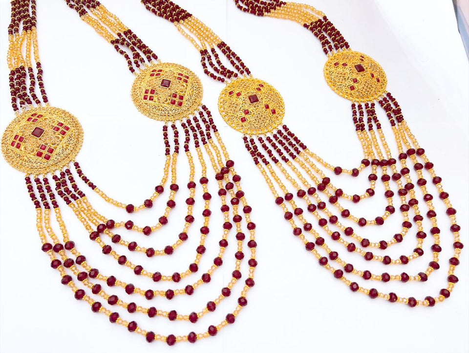 Royal Multi-Layer Beaded Necklace Set | Traditional Long Mala with Kundan Pendant